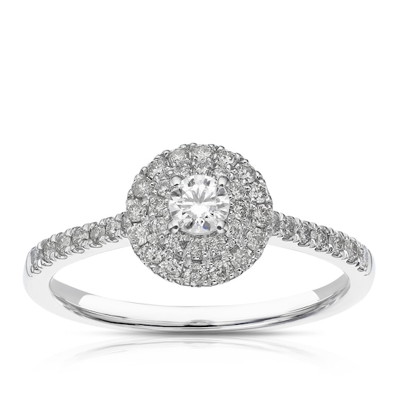 Engagement Ring 9ct White Gold Round Double Halo 0.40ct Diamond Ring