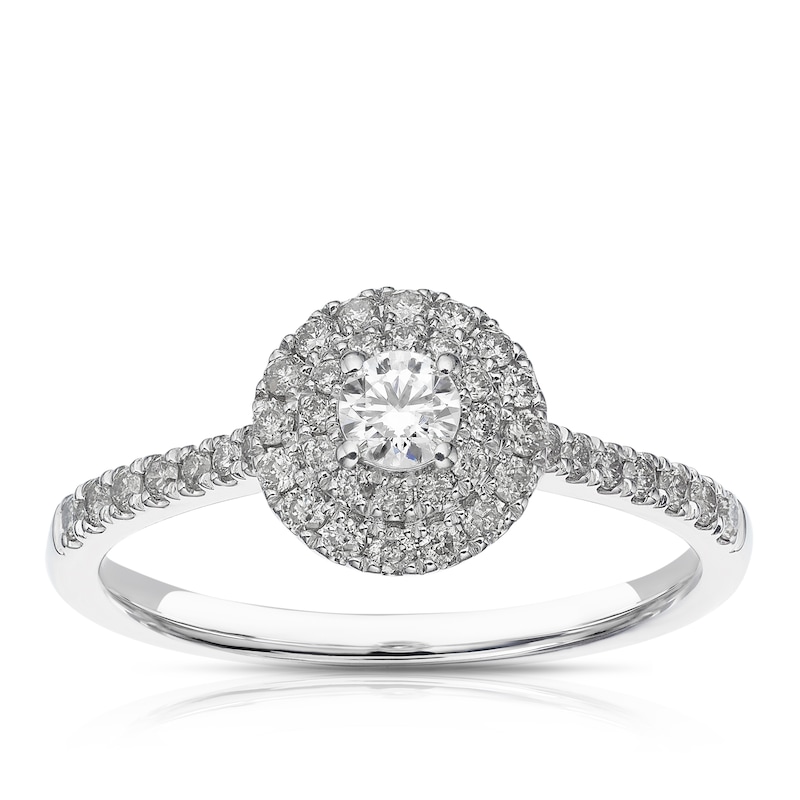 Main Image 1 of 9ct White Gold 0.40ct Diamond Round Double Halo Ring