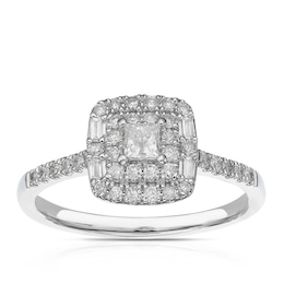9ct White Gold 0.40ct Diamond Cushion Double Halo Ring