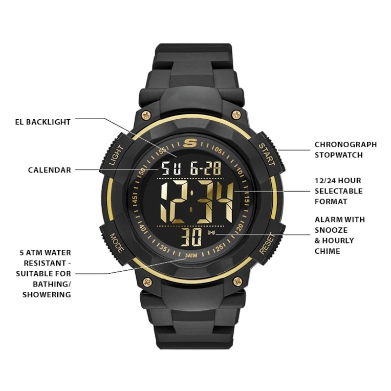 Main Image 3 of Skechers Ruhland Men's Yellow Detail Digital Dial Black Nylon Strap Watch