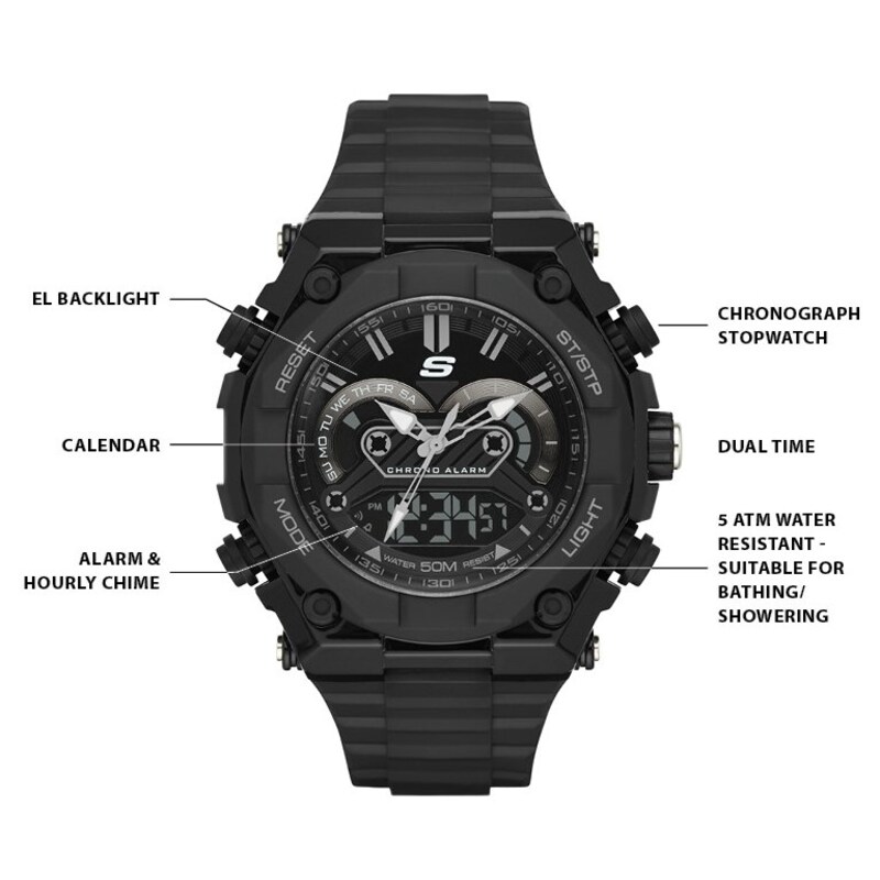 Main Image 3 of Skechers El Segundo Men's Chronograph Dial Black Plastic Strap Watch