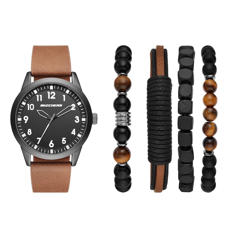 Main Image 1 of Skechers Men's Black Dial Brown Strap Watch With 4 Matching Bracelets