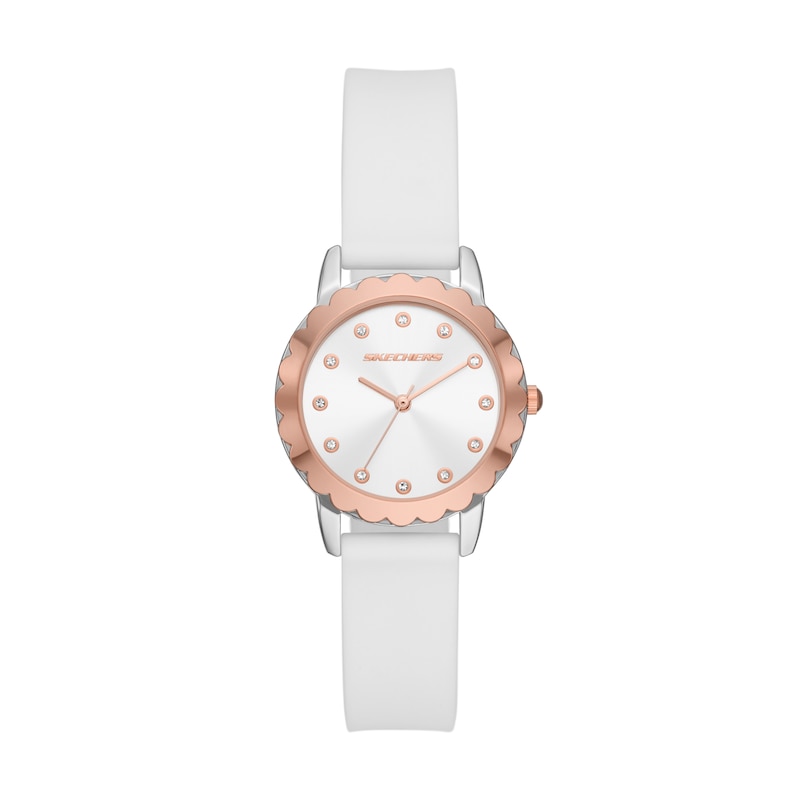 Main Image 1 of Skechers Anaheim Ladies' Rose Bezel White Silicone Strap Watch