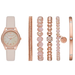 Skechers Ladies' MOP Dial White Silicone Strap Watch With 5 Matching Bracelets
