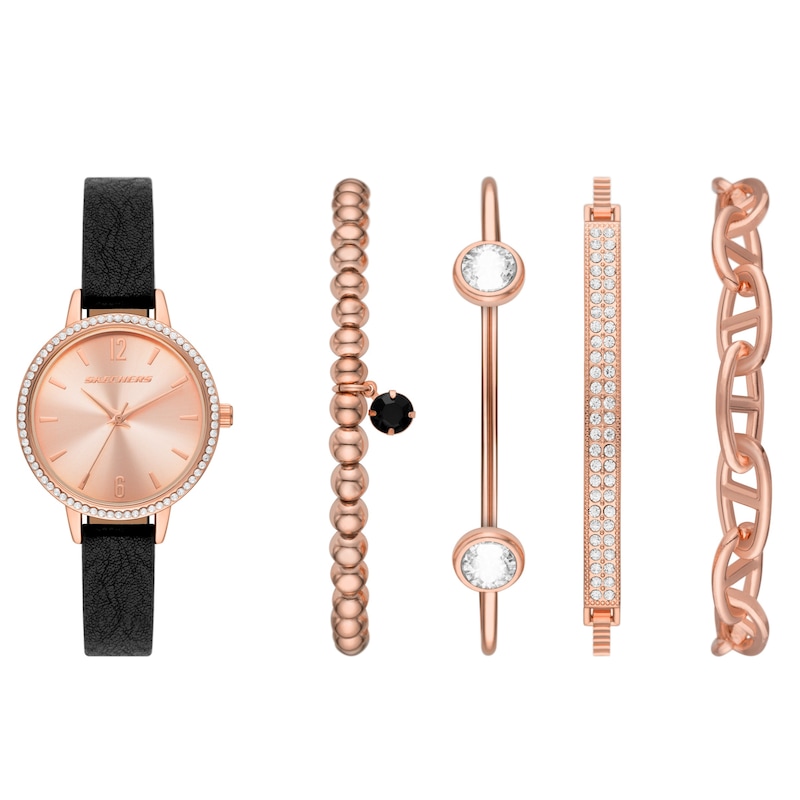 Main Image 1 of Skechers Ladies' Rose Tone Dial Black Silicone Strap Watch With 4 Matching Bracelets