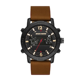 Skechers Redlands Men's Black Dual Digital Dial Brown Leather Strap Watch