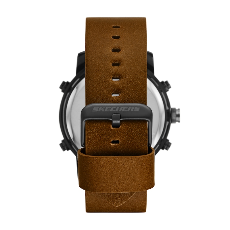 Main Image 3 of Skechers Redlands Men's Black Dual Digital Dial Brown Leather Strap Watch