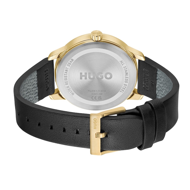 Main Image 3 of Hugo Men's Gold Tone Dial Black Leather Strap Watch