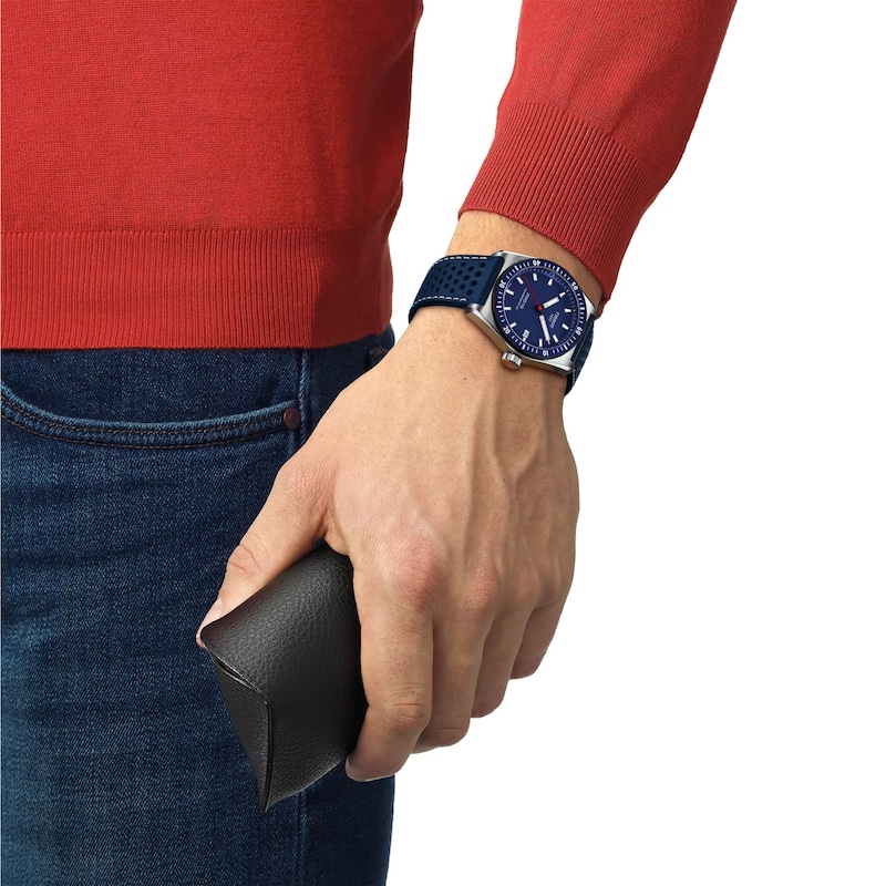 Main Image 5 of Tissot PR516 Men's Blue Dial Blue Leather Strap Watch