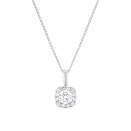 9ct White Gold 0.25ct Lab Grown Diamond Cushion Halo Pendant Necklace