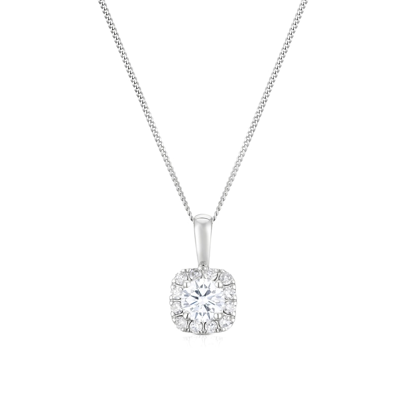 Main Image 1 of 9ct White Gold 0.25ct Lab Grown Diamond Cushion Halo Pendant Necklace