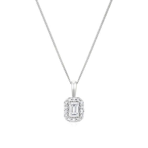 9ct White Gold 0.30ct Lab Grown Diamond Emerald Pendant Neck