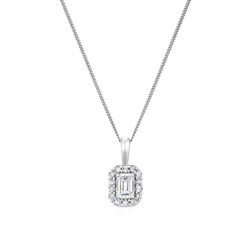 Main Image 1 of 9ct White Gold 0.30ct Lab Grown Diamond Emerald Pendant Necklace