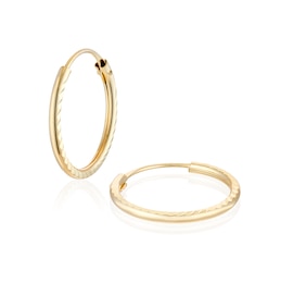 9ct Yellow Gold Diamond Cut 13mm Sleeper Hoop Earrings