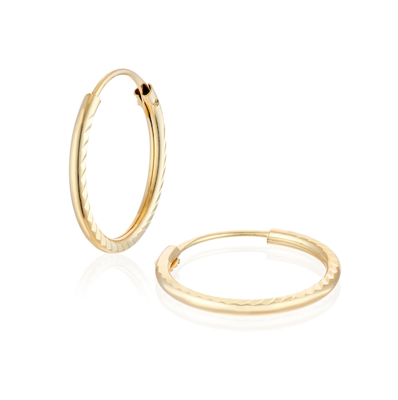 9ct Yellow Gold Diamond Cut 13mm Sleeper Hoop Earrings