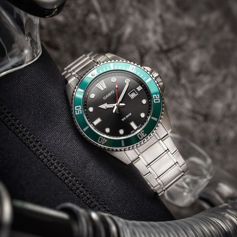 Main Image 2 of Casio Diver Men's Green Bezel Stainless Steel Watch