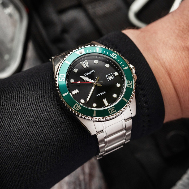 Main Image 3 of Casio Diver Men's Green Bezel Stainless Steel Watch