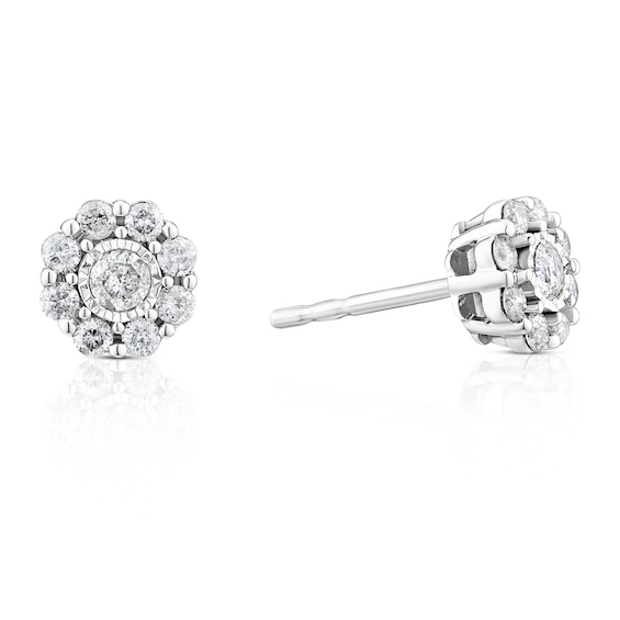 9ct White Gold 0.33ct Diamond Daisy Cluster Stud Earrings