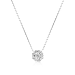 9ct White Gold 0.25ct Diamond Daisy Cluster Pendant Necklace