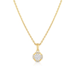 18ct Yellow Gold Round Cubic Zirconia Pendant 17.5" Necklace