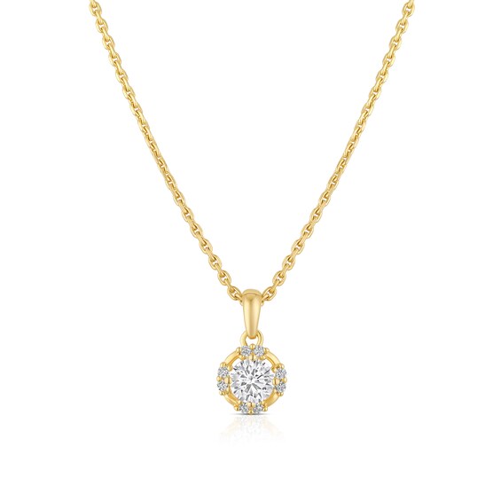 18ct Yellow Gold Round Cubic Zirconia Pendant 17.5 Necklace