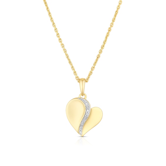 18ct Yellow Gold Heart Cubic Zirconia Pendant 17.5 Necklace