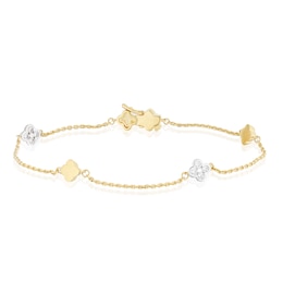 18ct Yellow & White Gold Clover Cubic Zirconia 7.5" Station Bracelet