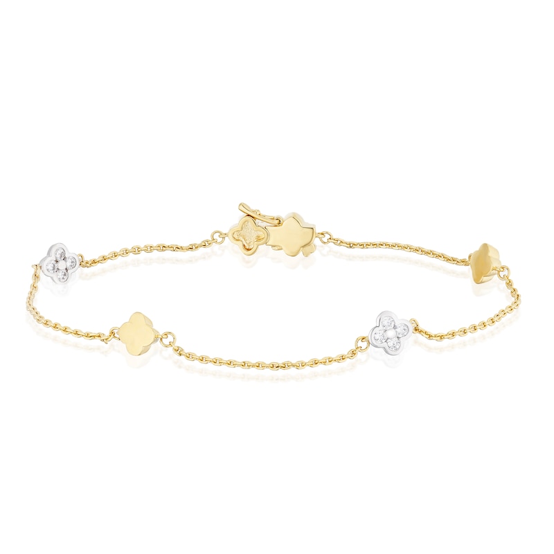 Main Image 1 of 18ct Yellow & White Gold Clover Cubic Zirconia 7.5" Station Bracelet