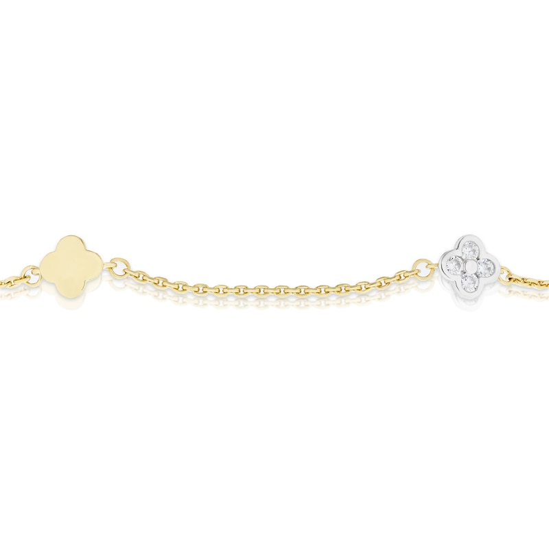 Main Image 2 of 18ct Yellow & White Gold Clover Cubic Zirconia 7.5" Station Bracelet