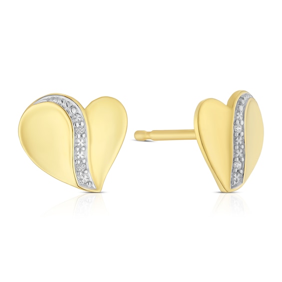 18ct Yellow Gold Heart Cubic Zirconia Stud Earrings