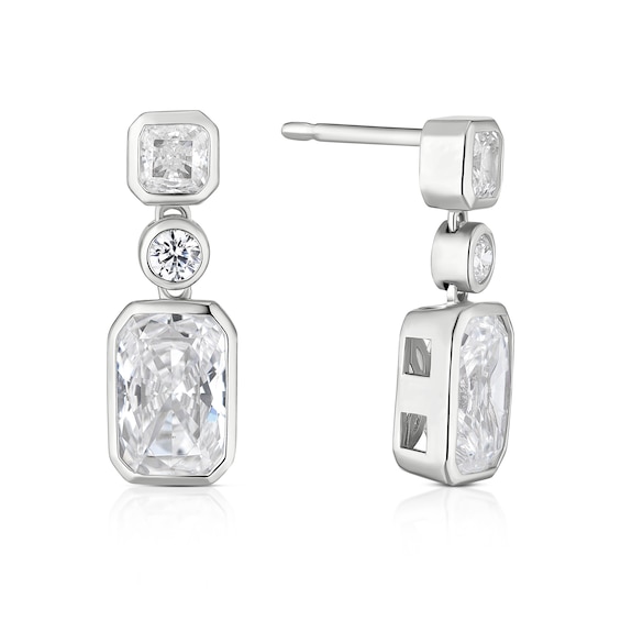 Sterling Silver Platinum Plated Emerald, Round and Princess 