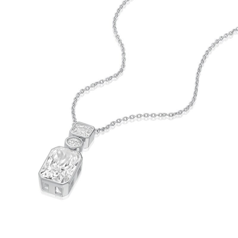 Main Image 2 of Sterling Silver Platinum Plated Emerald, Round & Princess Cut Cubic Zirconia Pendant 17" Necklace