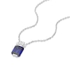 Thumbnail Image 2 of Sterling Silver Platinum Plated Blue Emerald Cut Cubic Zirconia Pendant 16+2" Necklace