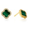Thumbnail Image 1 of Sterling Silver Gold Plated Clover Malachite & CZ Stud Earrings