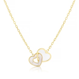 9ct Yellow Gold Linked Mother Of Pearl Heart Adjustable 15.5+1" Necklace
