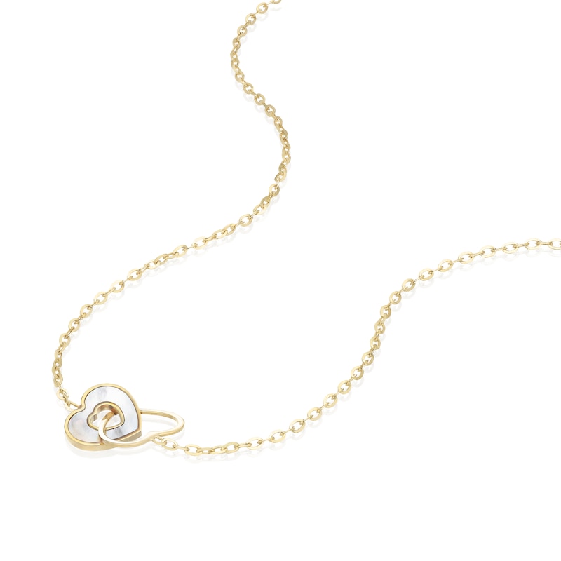 Main Image 2 of 9ct Yellow Gold Linked Mother Of Pearl Heart Adjustable 15.5+1" Necklace