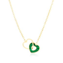 9ct Yellow Gold Linked Malachite Heart Adjustable 15.5+1" Necklace