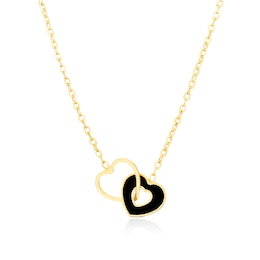 9ct Yellow Gold Linked Onyx Heart Adjustable 15.5+1" Necklace
