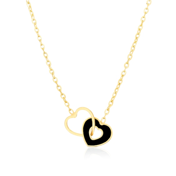 9ct Yellow Gold Linked Onyx Heart Adjustable 15.5+1 Necklace