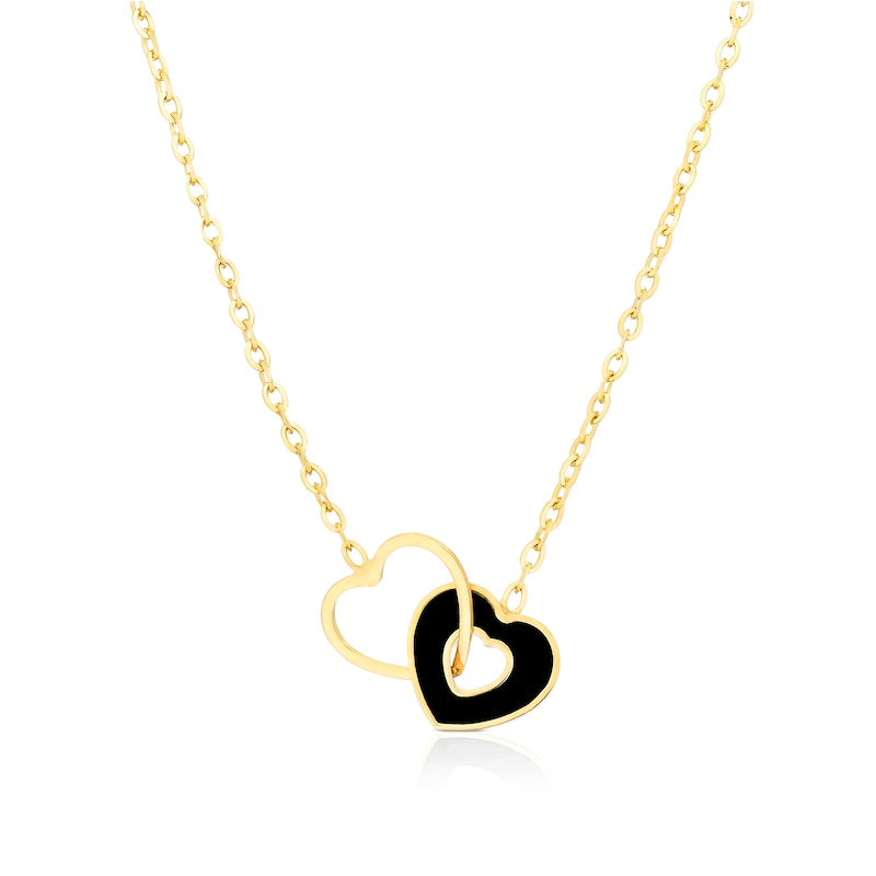 Main Image 1 of 9ct Yellow Gold Linked Onyx Heart Adjustable 15.5+1" Necklace
