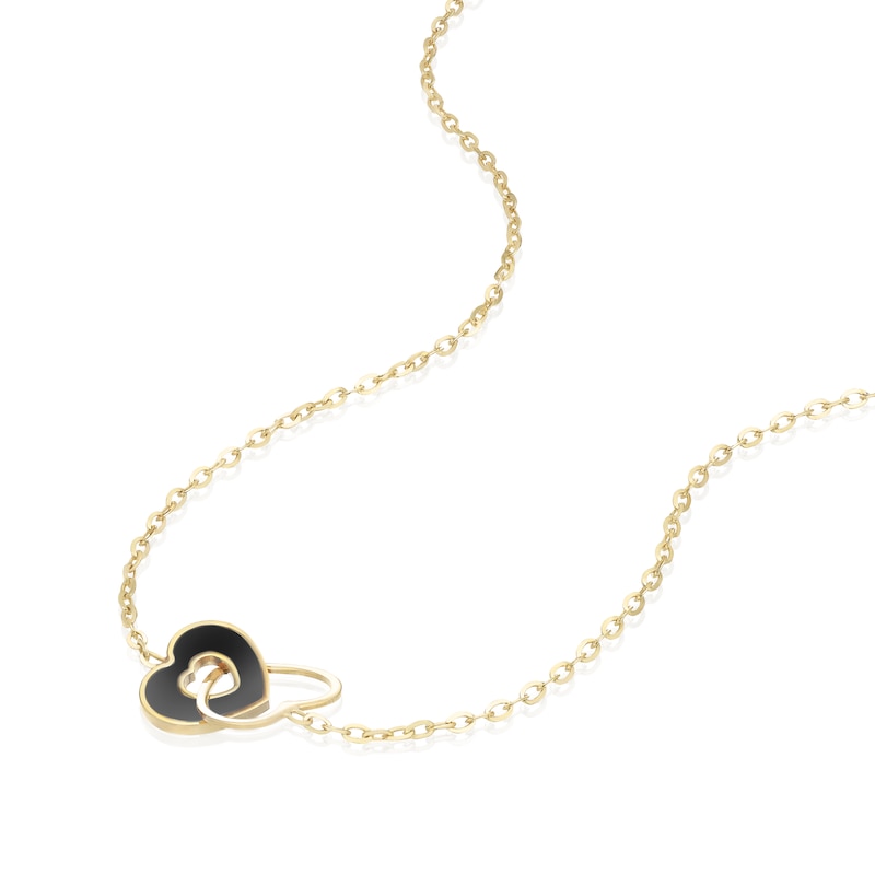 Main Image 2 of 9ct Yellow Gold Linked Onyx Heart Adjustable 15.5+1" Necklace