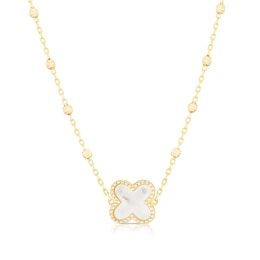 9ct Yellow Gold Mother Of Pearl Clover Ball Pendant 16+1" Necklace