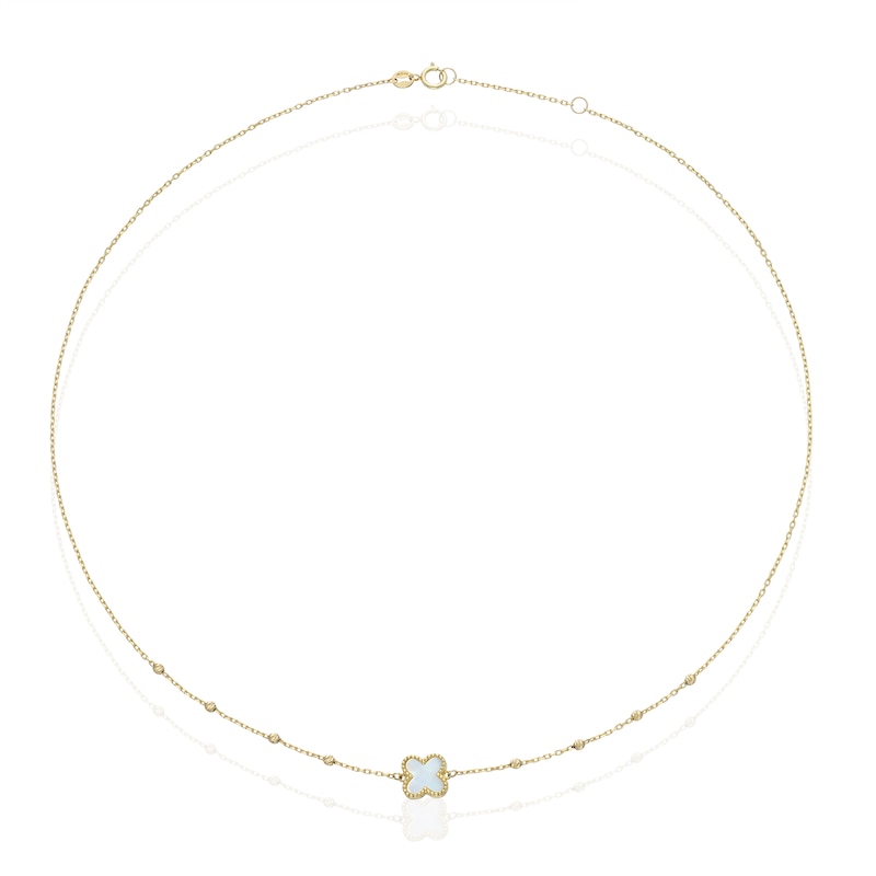 Main Image 2 of 9ct Yellow Gold Mother Of Pearl Clover Ball Pendant 16+1" Necklace