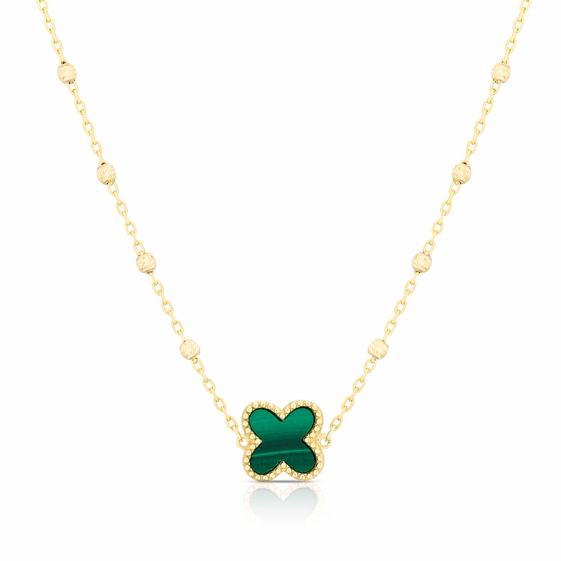 Main Image 1 of 9ct Yellow Gold Malachite Clover Ball Pendant 16+1" Necklace