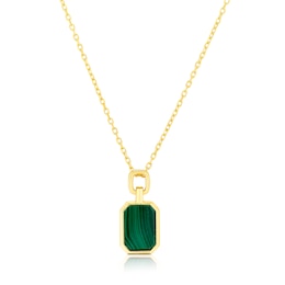 Sterling Silver Gold Plated Octagonal Malachite Pendant 16.5+1" Necklace