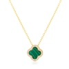 Thumbnail Image 1 of Sterling Silver Gold Plated Clover Malachite & CZ Pendant 16.5+1" Necklace