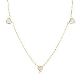 9ct Yellow Gold Mother Of Pearl Heart Station 16+1" Necklace