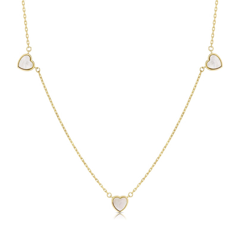 Main Image 1 of 9ct Yellow Gold Mother Of Pearl Heart Station 16+1" Necklace