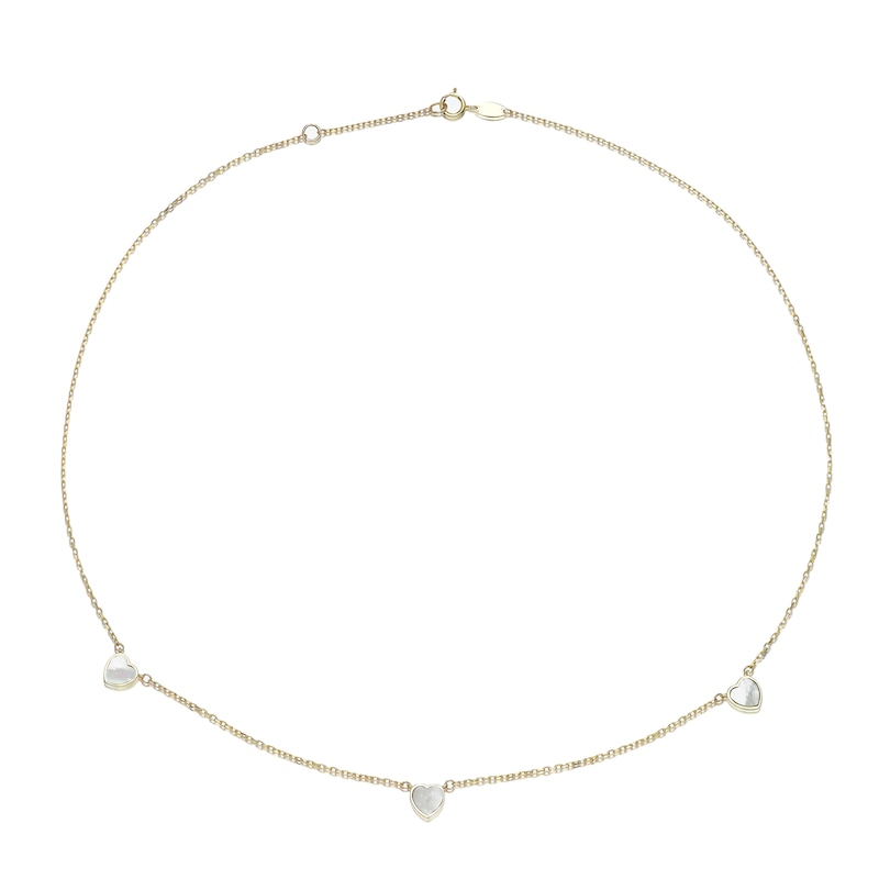 Main Image 2 of 9ct Yellow Gold Mother Of Pearl Heart Station 16+1" Necklace