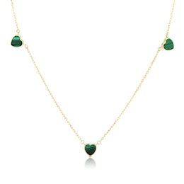 9ct Yellow Gold Malachite Heart Station 16+1" Necklace